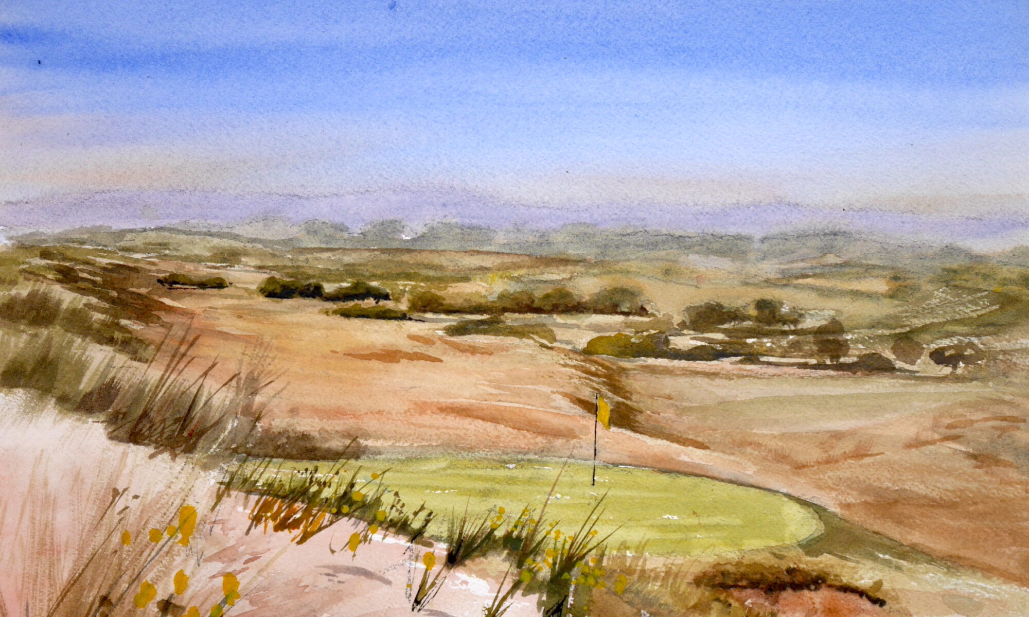 Dawlish Warren Golf Course - a landscape watercolour painting.